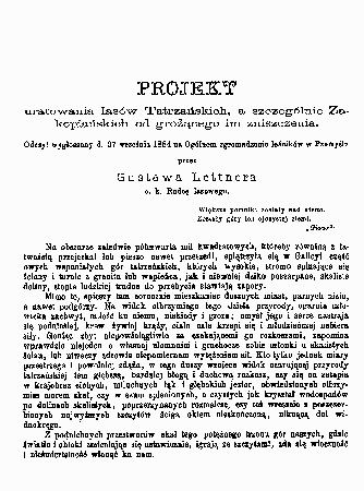 Artyku in. G. Lettnera z 1885 r. o zagroeniu lasw tatrzaskich