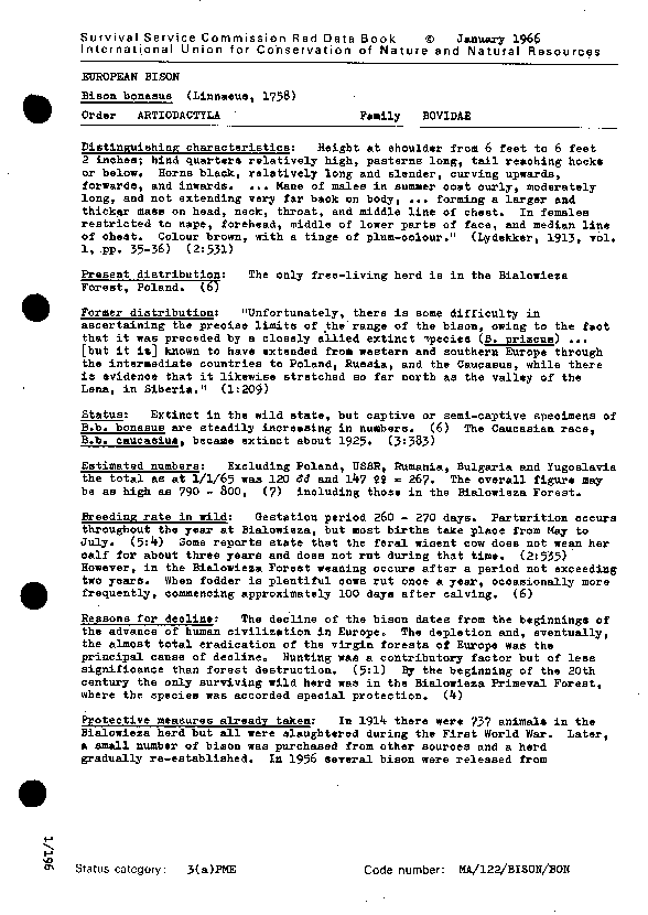 Karta ubra w pierwszej ''czerwonej ksidze'' IUCN z 1966 r. - strona I