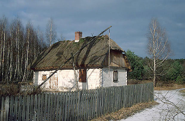 Gincy krajobraz - chata z urawiem