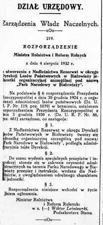 Rozporządz. o utw. Białowieskiego Parku Narodowego