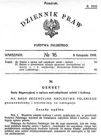 Dekret Rady Regencyjnej o opiece nad zabytkami